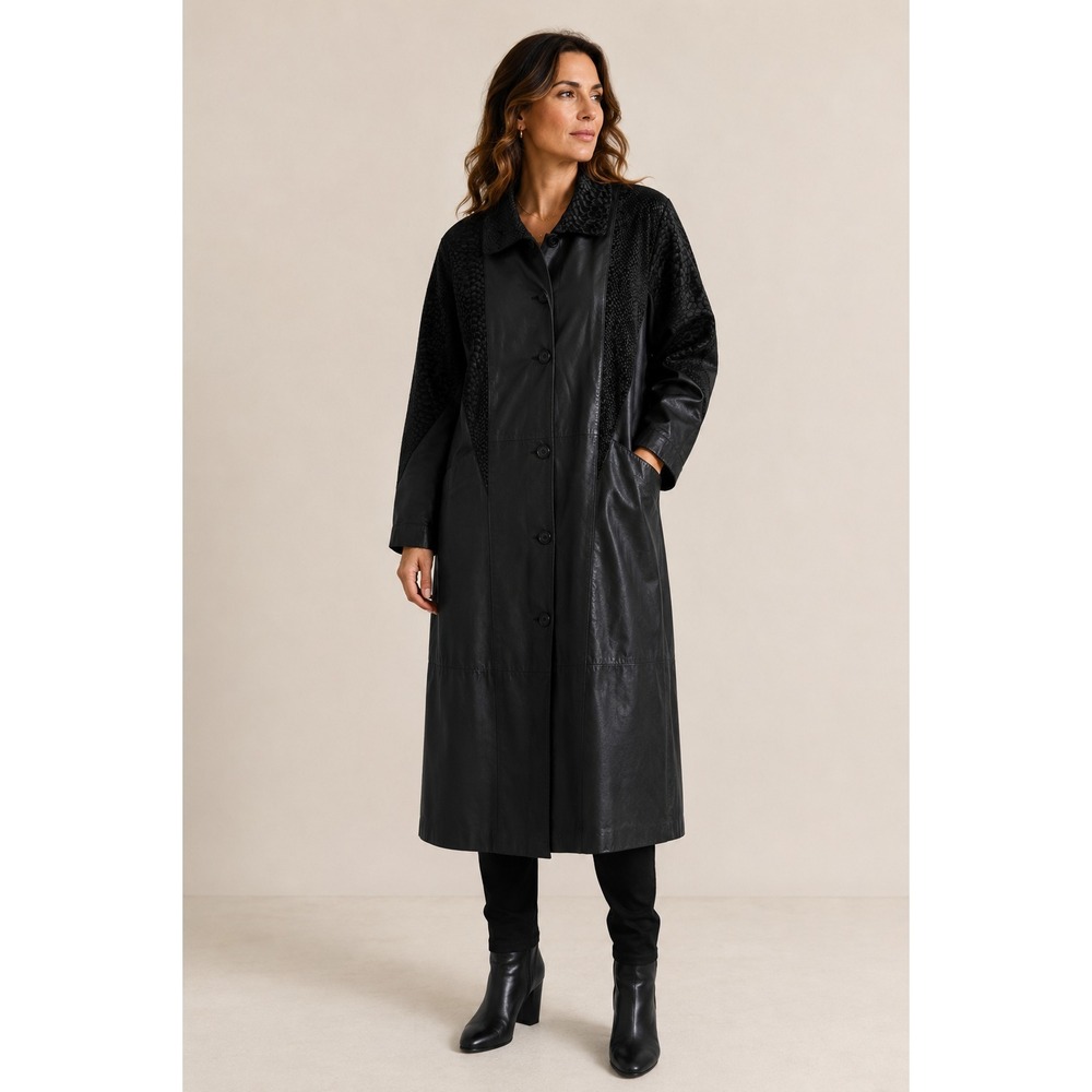 Vintage 80s 90s Pelle New York Milano Leather Coat Black Textured Button Front M